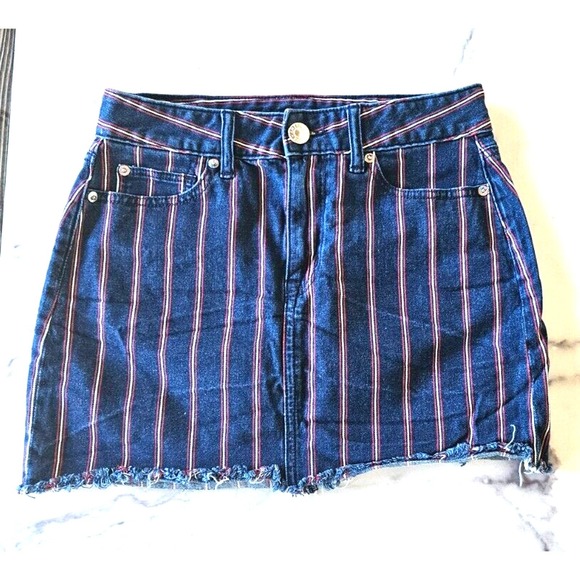 American Eagle Outfitters Dresses & Skirts - AE Striped Denim Mini Skirt 4 Navy Blue Red High Rise Beachy Nautical Preppy